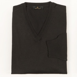 Pull fin col V noir - 1002/00