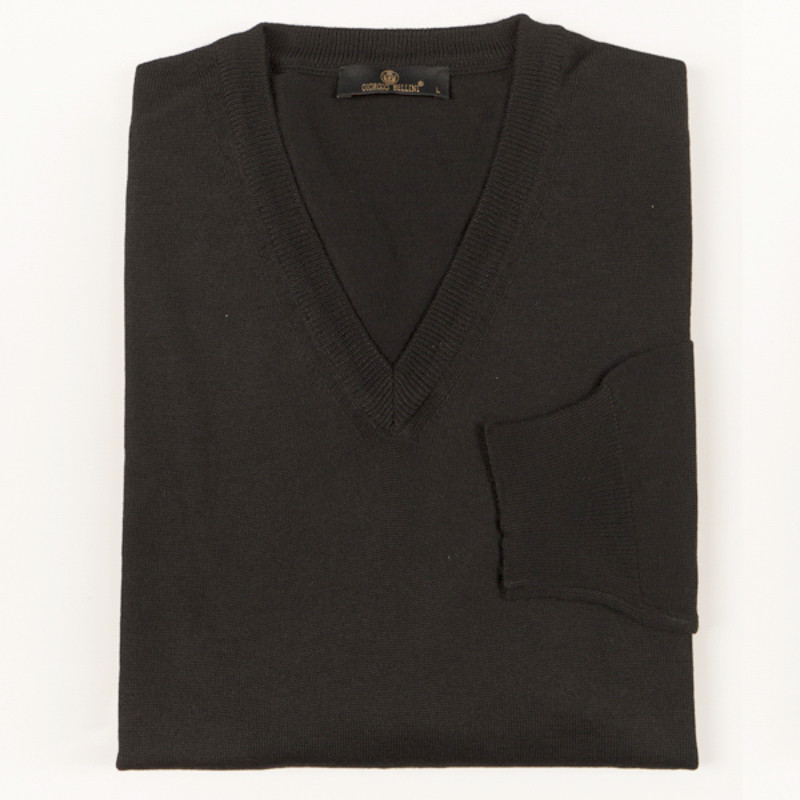 Pull fin col V noir - 1002/00